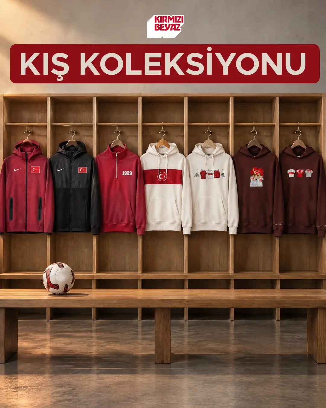 Kış koleksiyonu soyunma odasında. Tech Fleece, polar yağmurluk, 1923 sweatshirt ve nakışlı hoodie'ler; Millî...