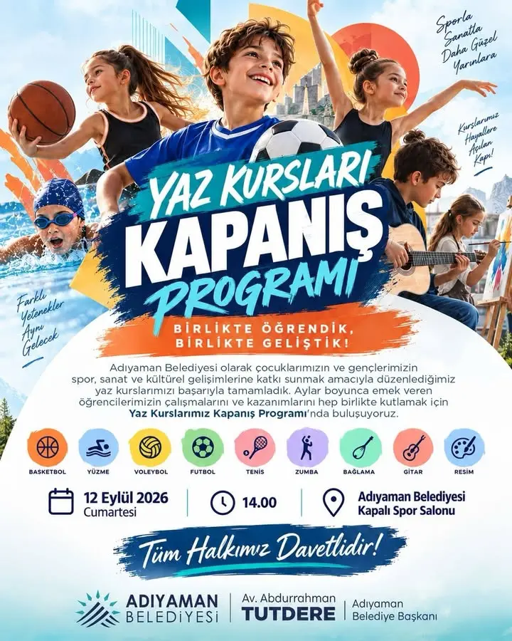 Adıyaman Belediyesi Yaz Kursları Kapanış Programı Daveti