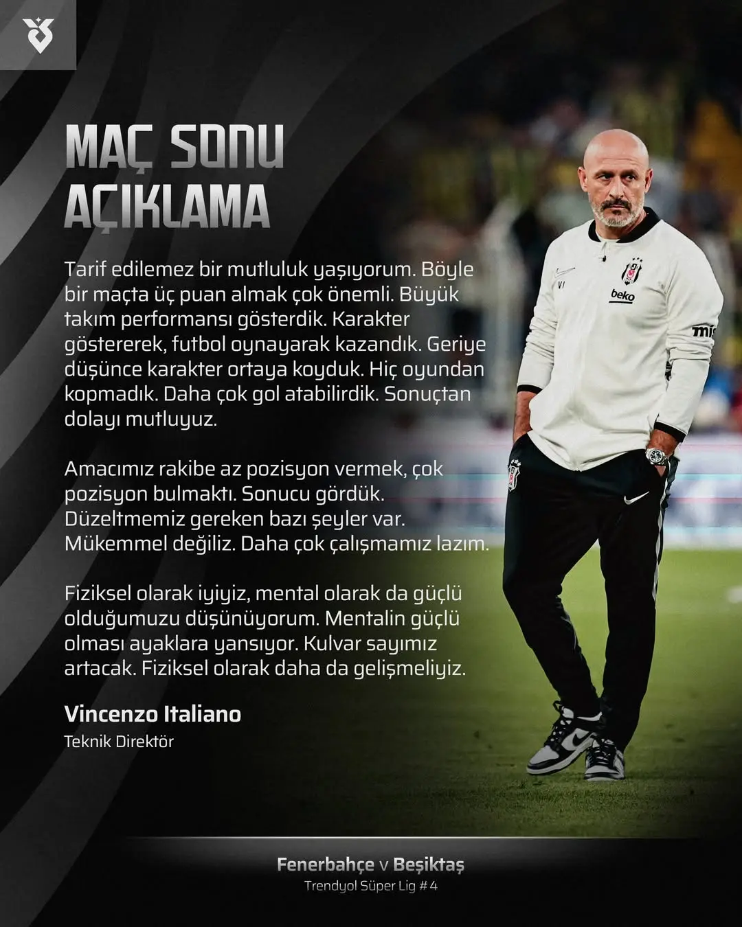 Beşiktaş Teknik Direktörü Vincenzo Italiano Maç Sonu Açıklamalarını Paylaştı