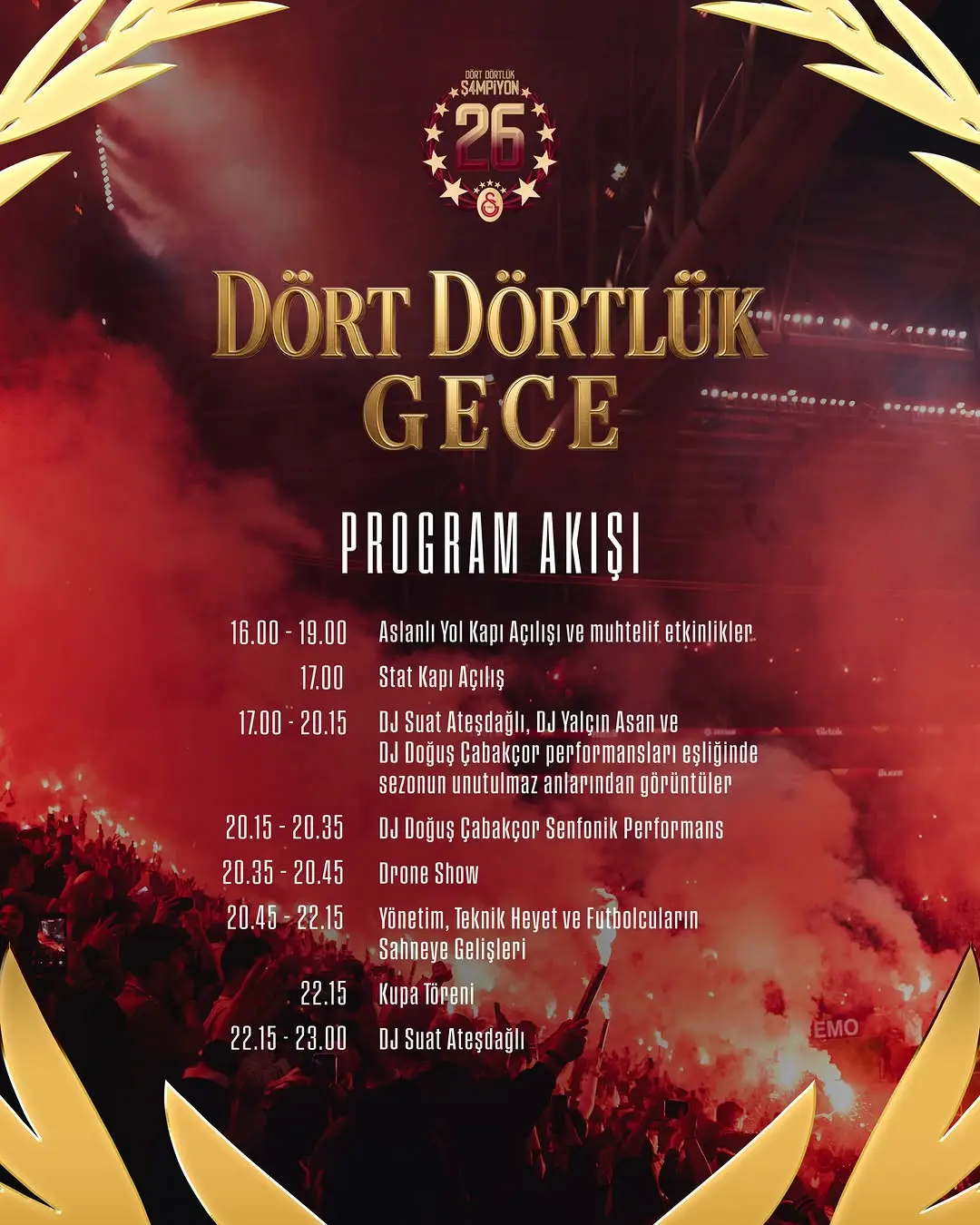 Galatasaray'ın 26. Şampiyonluk Kutlamaları Programı Belli Oldu!