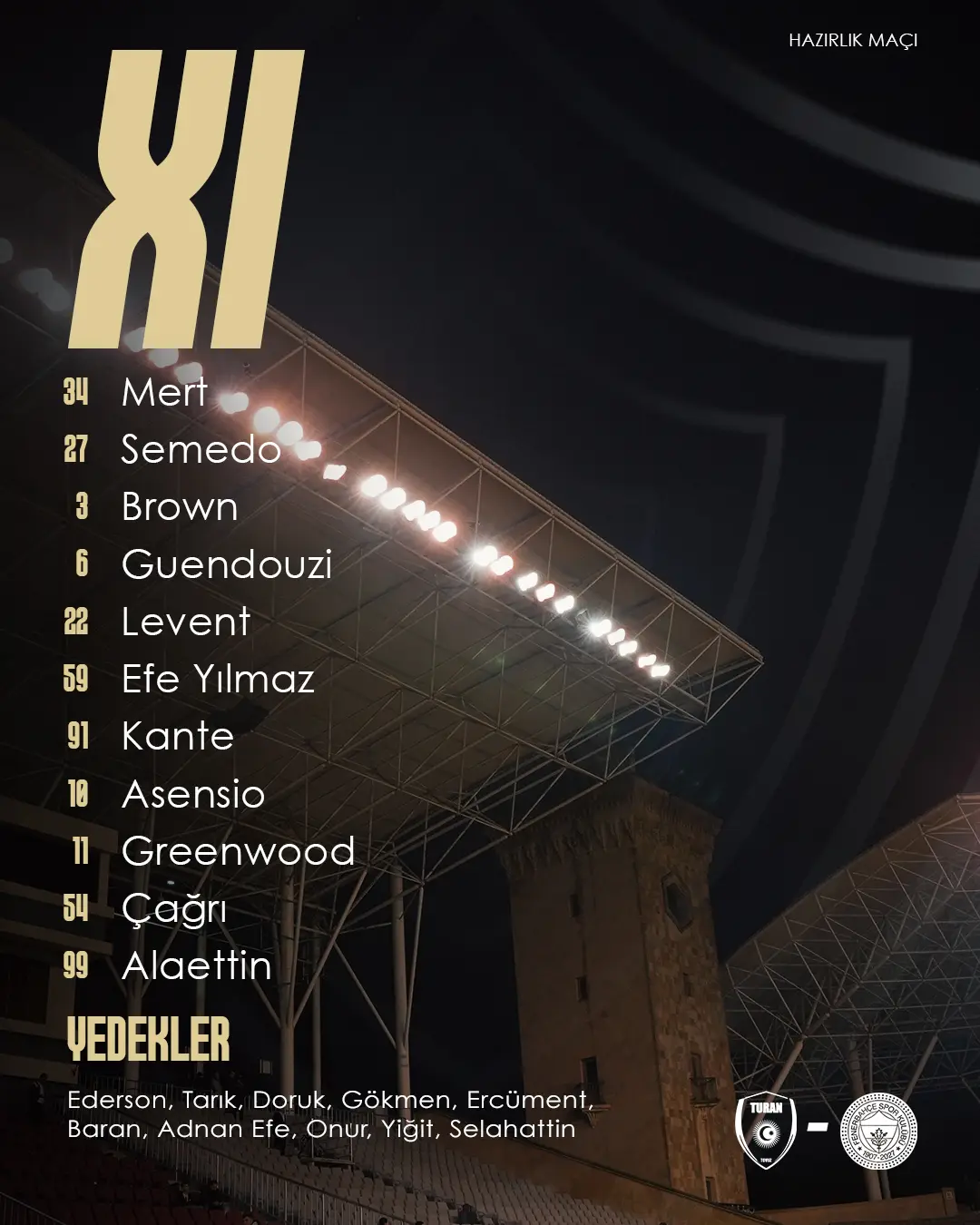 Fenerbahçe, Turan Tovuz ile oynayacağı hazırlık maçının ilk 11'ini açıkladı