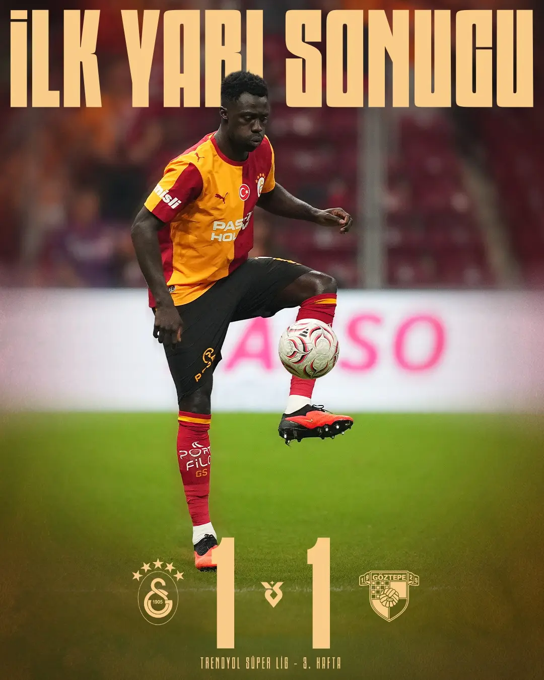 Süper Lig Maçında İlk Yarı Sonucu: Galatasaray 1-1 Göztepe