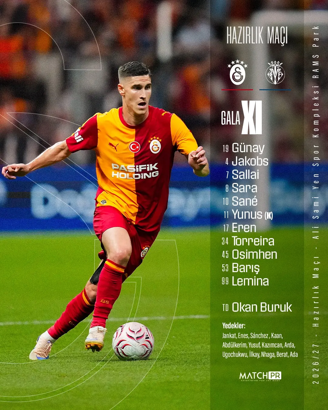 Galatasaray'ın Villarreal CF Karşısında İlk 11'i ve Yedekleri