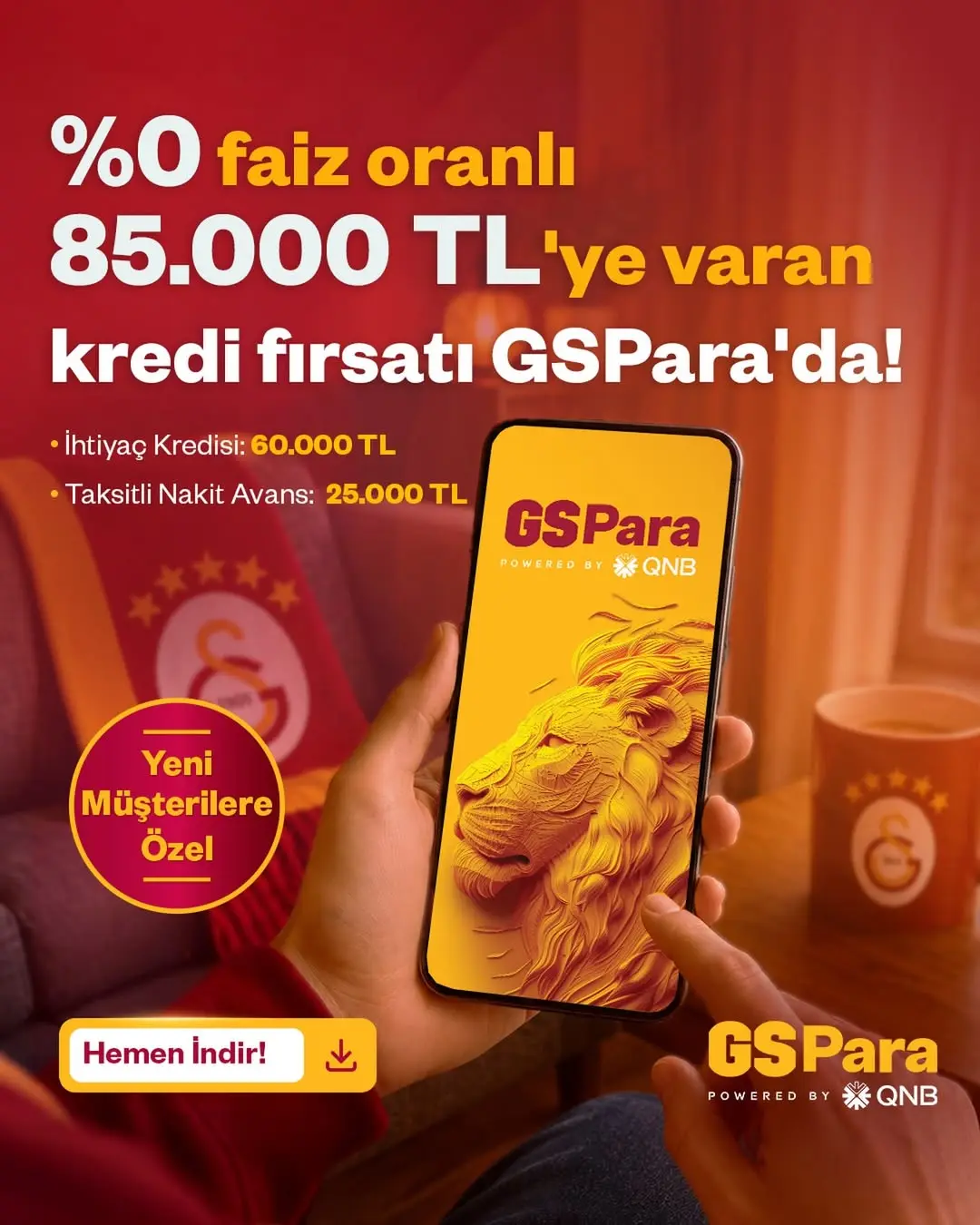 Galatasaray Spor Kulübü'nden Yeni Kampanya: GSPara'da %0 Faizli 85.000 TL İhtiyaç Kredisi Fırsatı!