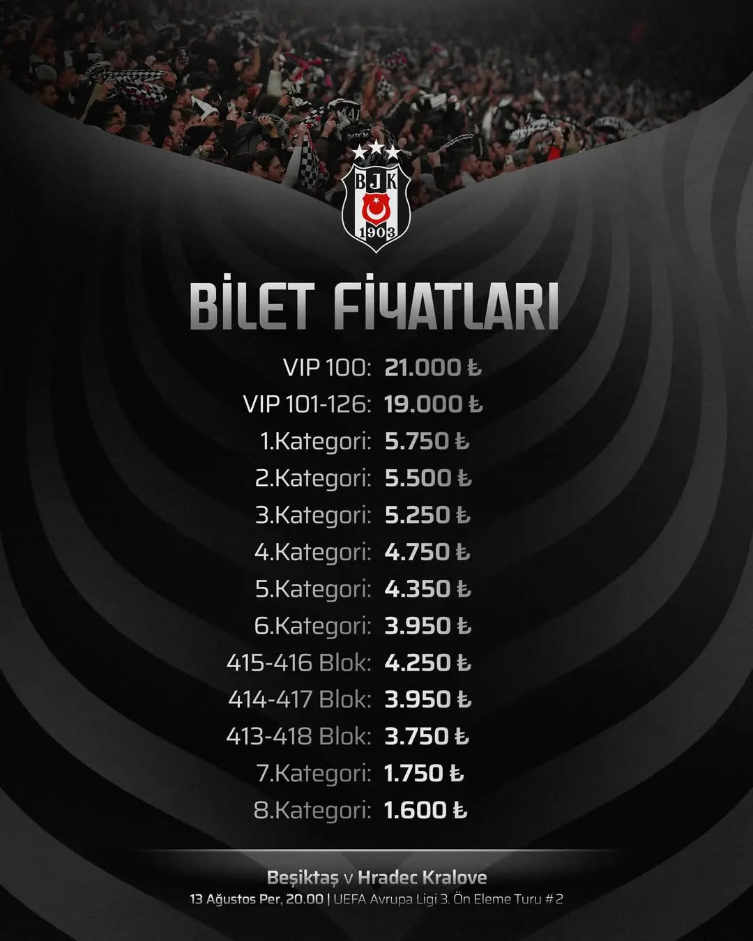 Beşiktaş Hradec Kralove Maçı Biletleri Satışa Çıkıyor
