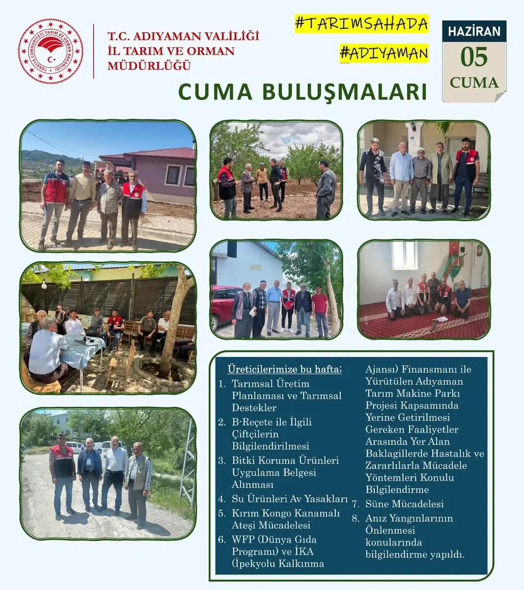 Adıyaman Tarım ve Orman İl Müdürlüğü Cuma Buluşmaları Düzenliyor