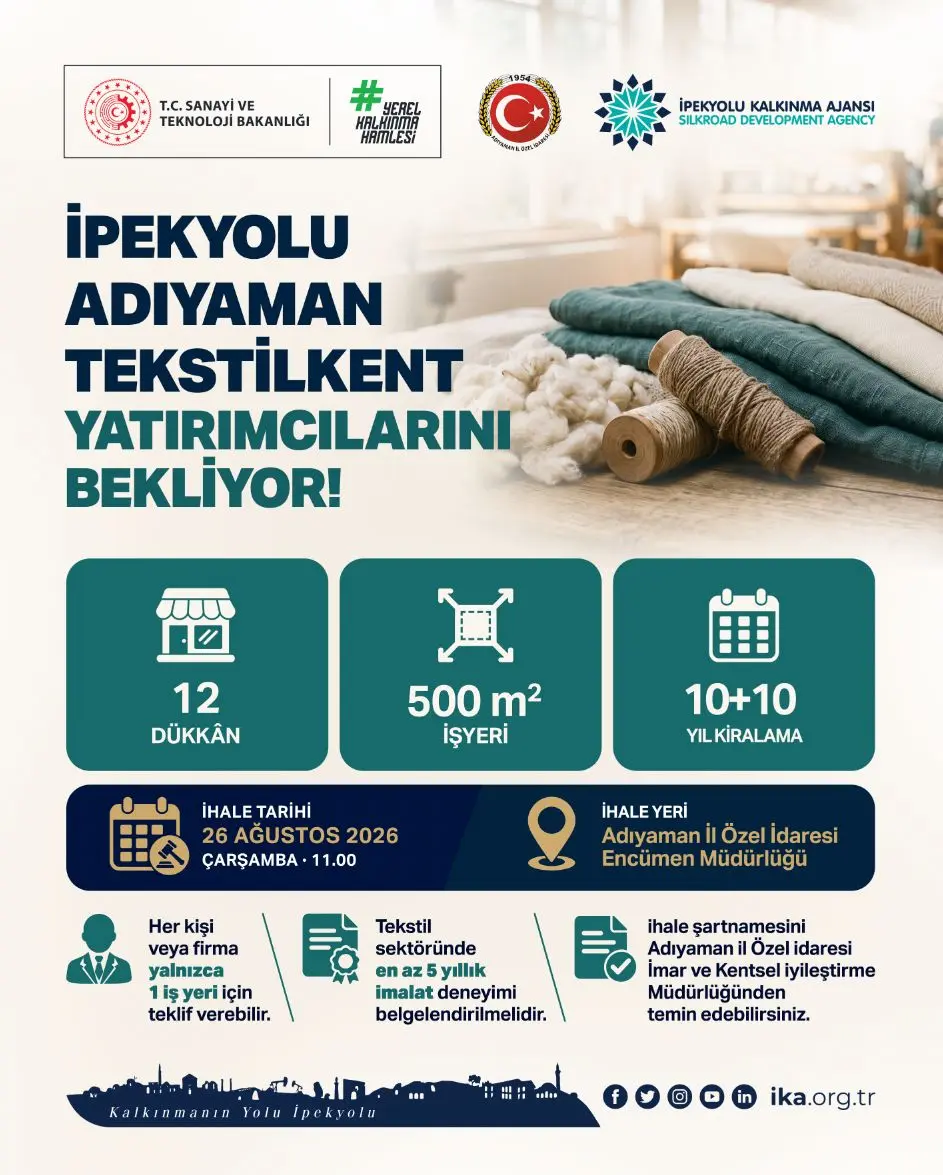 İpekyolu Adıyaman Tekstilkent Yatırımcılarına Kapılarını Açıyor