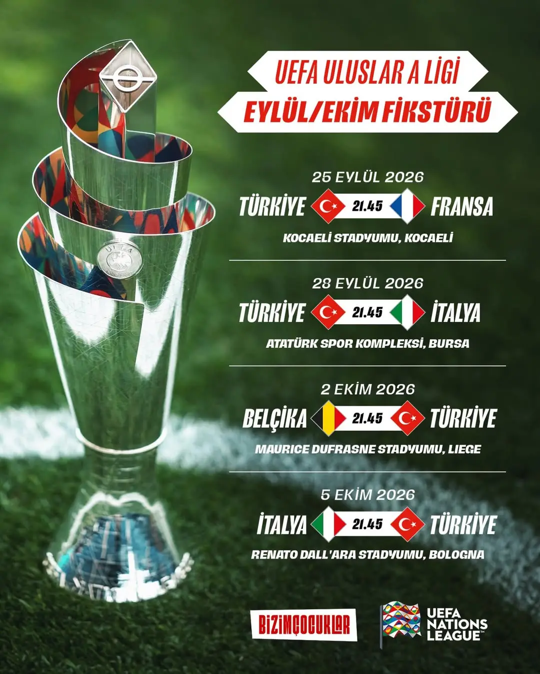 A Millî Takımımızın 2026/27 UEFA Uluslar Ligi Sezonu Maç Programı Belli Oldu