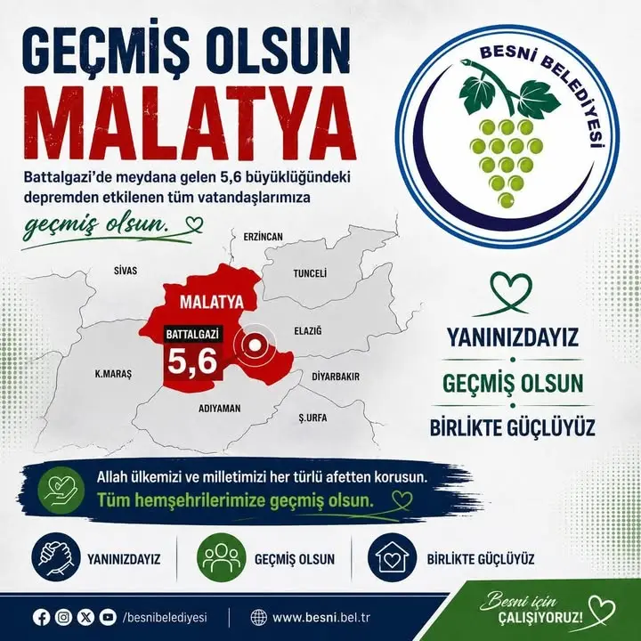Besni Belediye Başkanı Reşit Alkan'dan Malatya'ya Geçmiş Olsun Mesajı