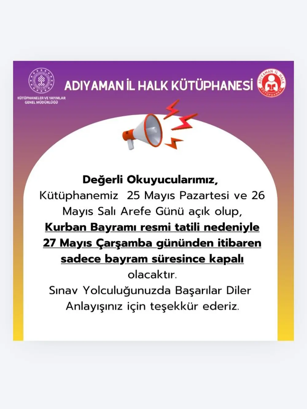 Adıyaman İl Kütüphanesi ve Yeşilyurt Halk Kütüphanesi Çalışma Günleri