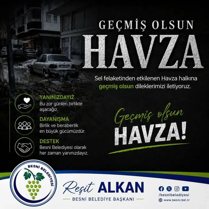 Besni Belediyesi'nden Geçmiş Olsun Mesajı: Samsun Havza'ya Destek