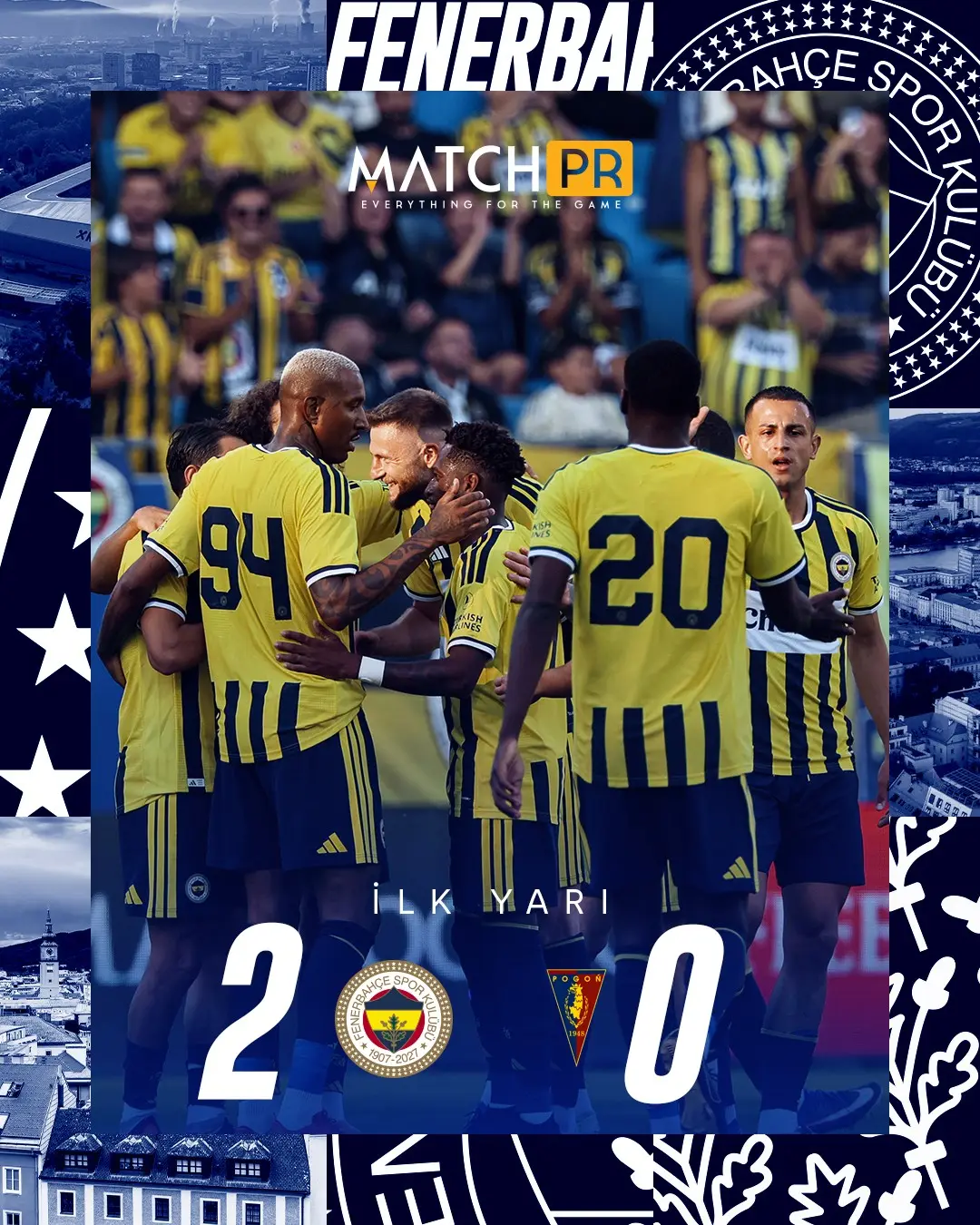 Fenerbahçe, Pogon Szczecin karşısında ilk yarıyı 2-0 önde tamamlıyor