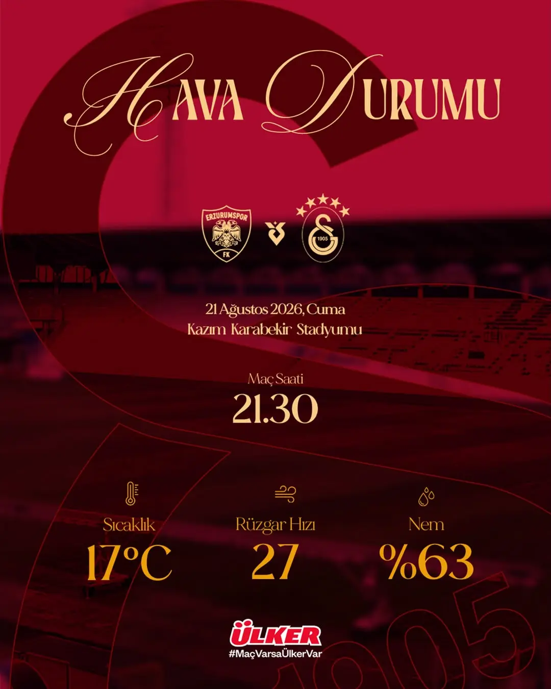 Erzurumspor - Galatasaray Maçı Hava Durumu ve Saat Bilgisi