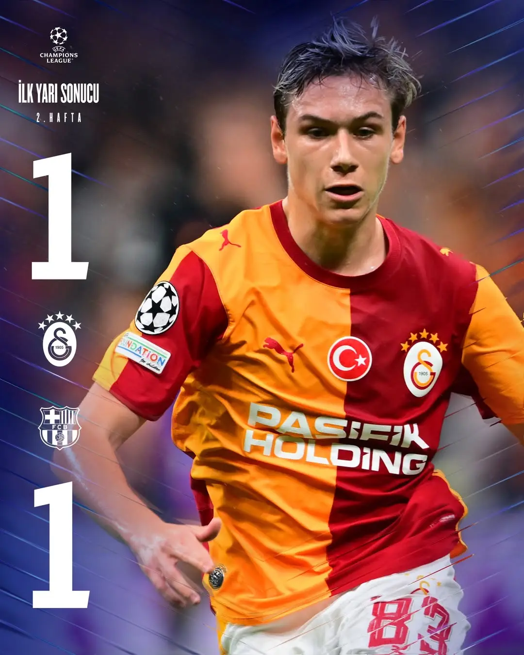Şampiyonlar Ligi Maçında İlk Yarı Sonucu: Galatasaray 1-1 FC Barcelona