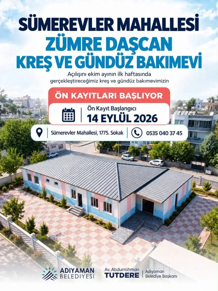 Minik Adımlar İçin Yeni Bir Başlangıç! Sümerevler Mahallesi Zümre Daşcan Kreş ve Gündüz Bakımevi'nde Ön Kayıtlar Başlıyor