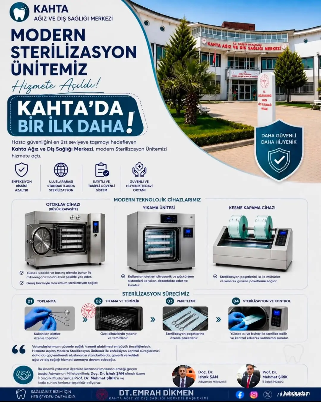 Kahta Ağız ve Diş Sağlığı Merkezi'nden Modern Sterilizasyon Ünitesi Hizmete Açılıyor