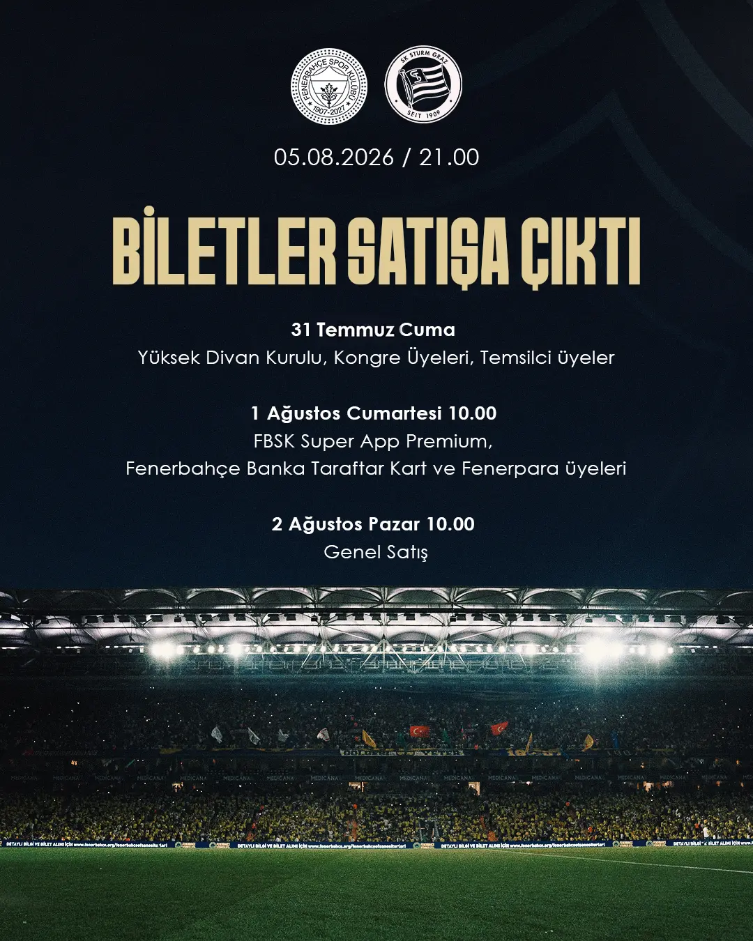 Fenerbahçe'nin Sturm Graz Maçı Biletleri Satışa Çıktı!