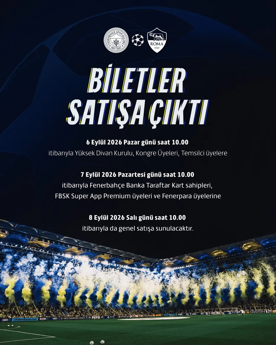 Fenerbahçe'nin Roma Maçı Biletleri Satışa Çıktı!