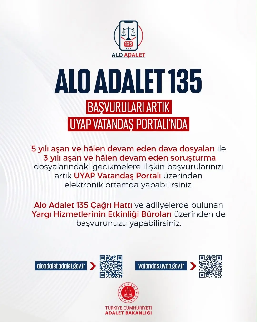 Alo Adalet 135 Başvuruları Artık UYAP Vatandaş Portalı’nda