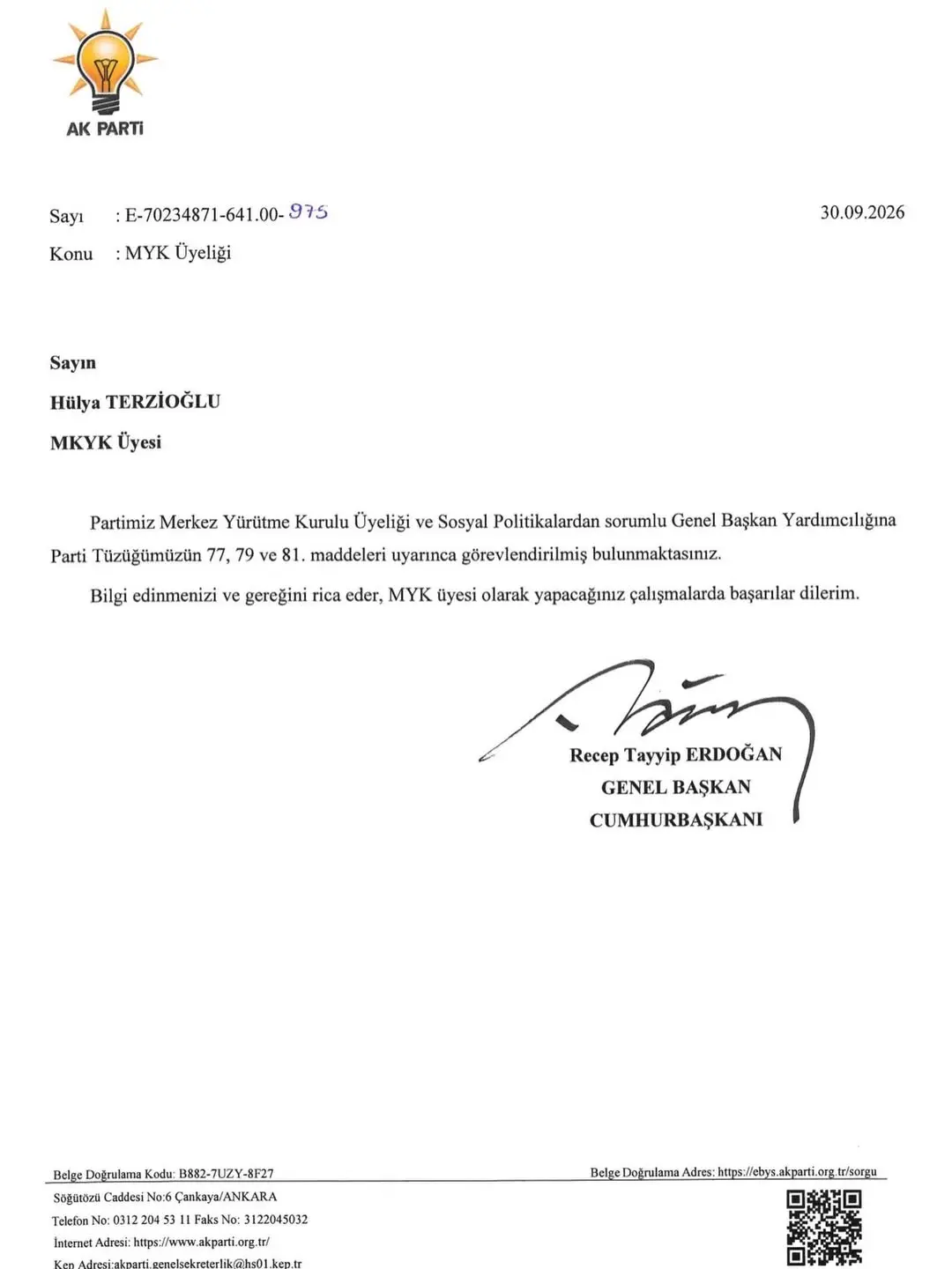 Prof. Dr. Hülya Terzioğlu'na Yeni Görev Ataması