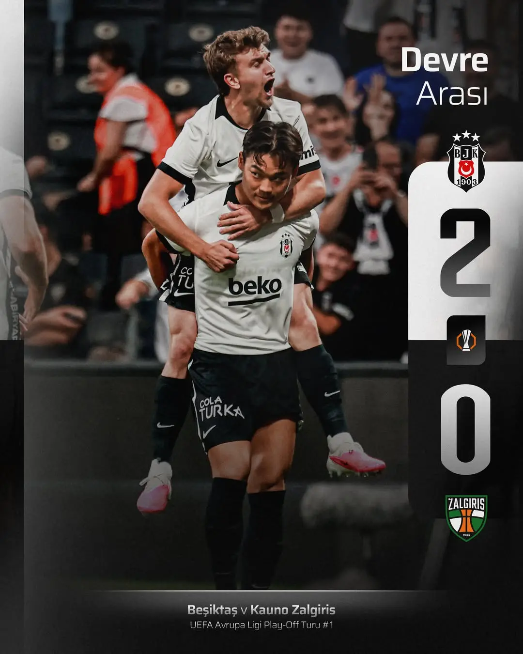 Beşiktaş 2-0 Önde Devre Arasına Giriyor: BJK - KZ Maçı