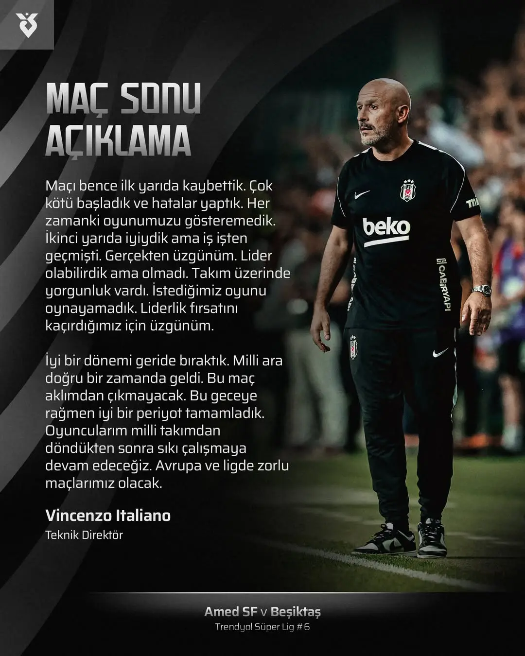Beşiktaş Teknik Direktörü Vincenzo Italiano Maç Sonu Açıklamalarını Paylaştı