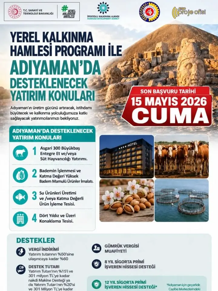 ADIYAMAN'DA YATIRIM FIRSATLARI: YEREL KALKINMA HAMLESİ PROGRAMI İLE DESTEKLENECEK KONULAR