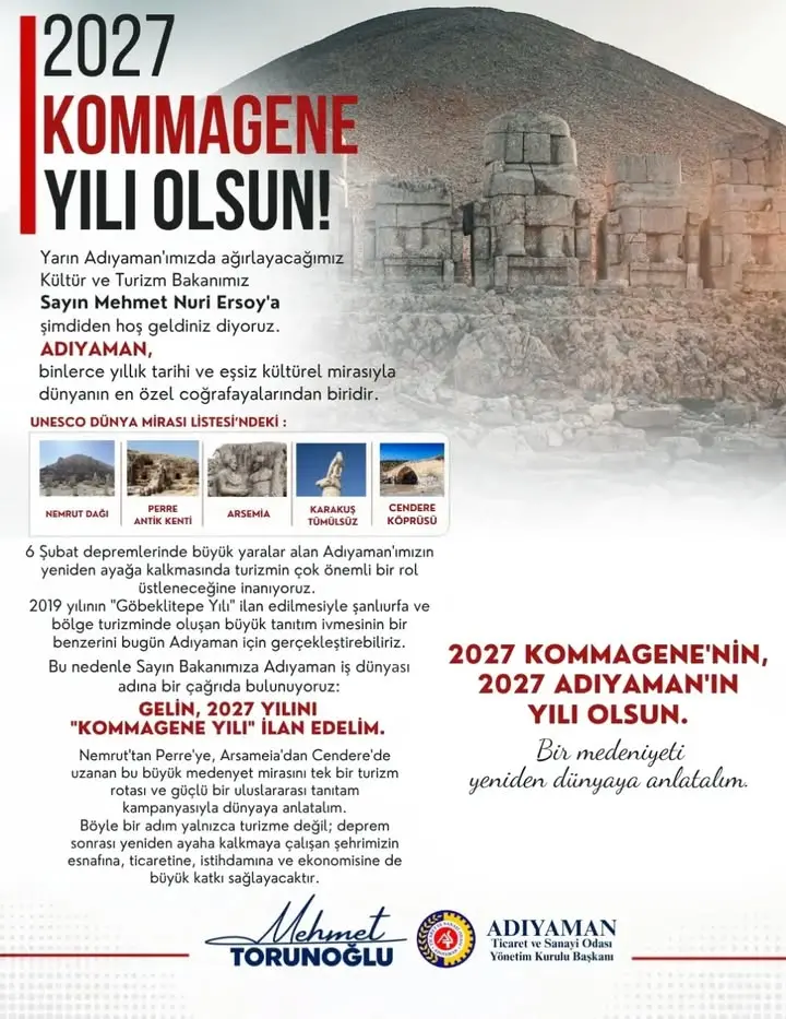 Adıyaman Ticaret ve Sanayi Odası'ndan Önemli Çağrı: 2027, Kommagene Yılı Olsun!