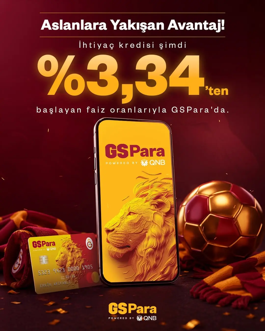 Galatasaray'ın GSPara Kampanyası: İhtiyaç Kredileri %3,34 Faiz Oranıyla!