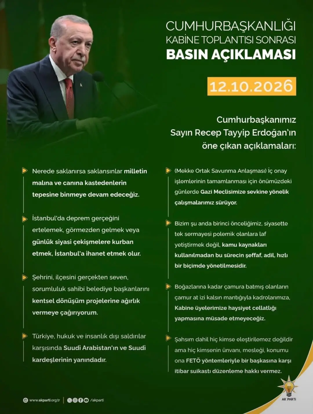 Cumhurbaşkanı Erdoğan, Kabine Toplantısı Sonrası Açıklamalarda Bulundu
