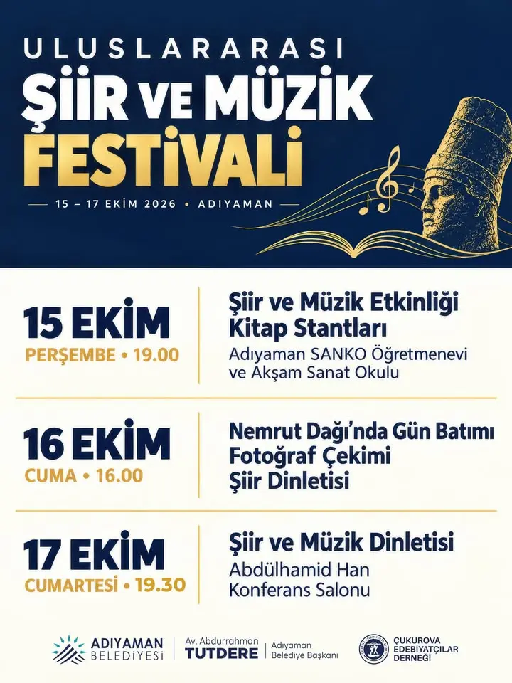 Uluslararası Şiir ve Müzik Festivali Adıyaman'da Sanatseverlerle Buluşuyor