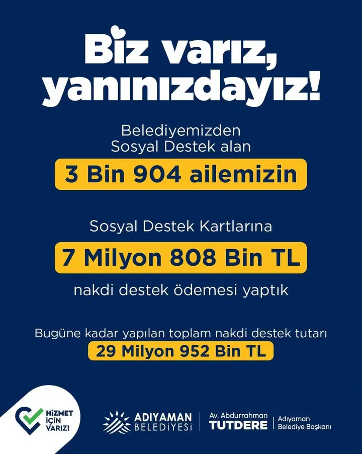 Adıyaman Belediyesi Sosyal Destek Hizmetlerine Devam Ediyor