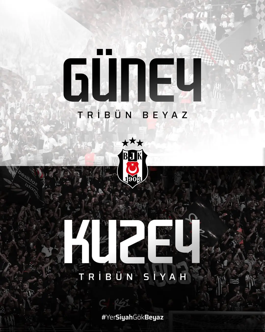Beşiktaş Tribünleri Renklerini Belirledi: Yarın Güney Beyaz, Kuzey Siyah!