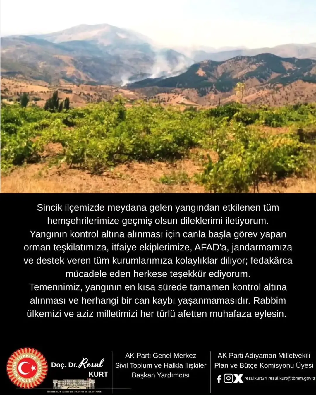 Sincik İlçesinde Meydana Gelen Yangınla İlgili Açıklama