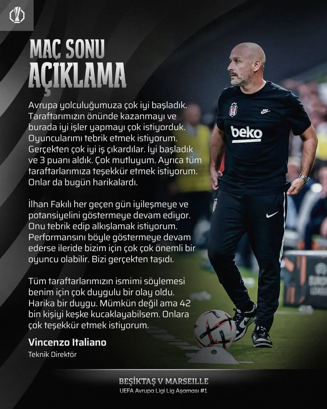 Beşiktaş Teknik Direktörü Vincenzo Italiano Maç Sonu Açıklamalarını Paylaştı