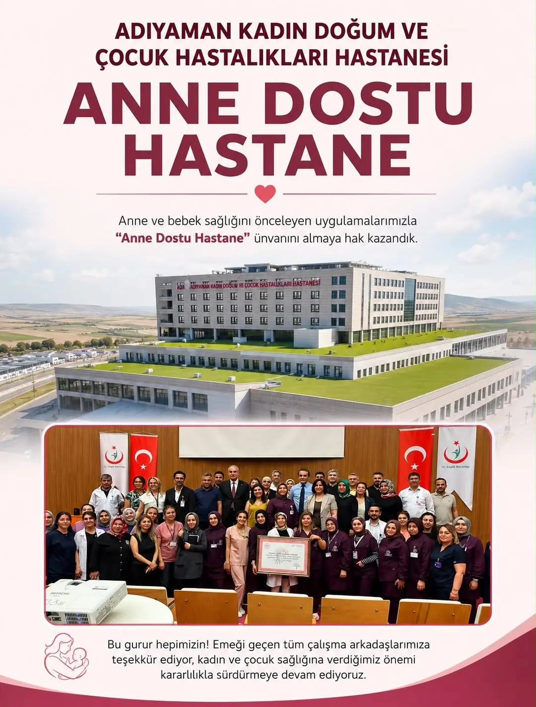 Adıyaman Kadın Doğum ve Çocuk Hastanesi'ne 'Anne Dostu Hastane' Unvanı Verildi