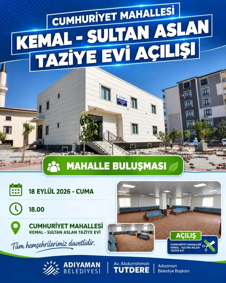 Adıyaman Belediyesi'nden Cumhuriyet Mahallesi'nde Yeni Taziye ve Kültür Evi Açılışı