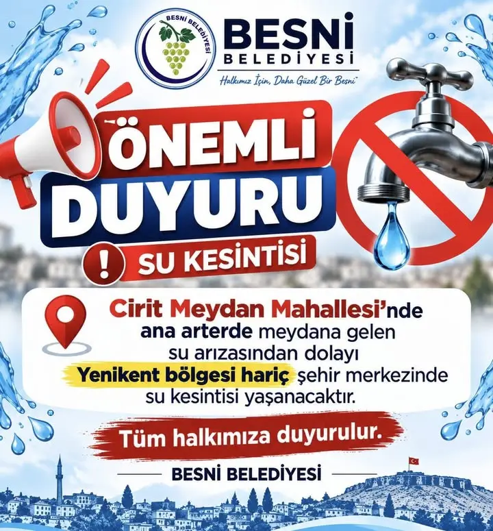 Cirit Meydan Mahallesi'nde Su Kesintisi Yaşanacak