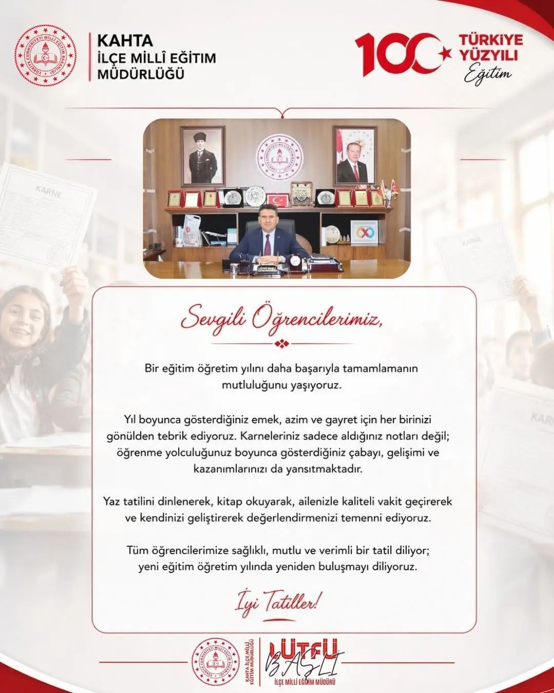Öğrencilere Yaz Tatili Mesajı - Kahta İlçe Millî Eğitim Müdürlüğü