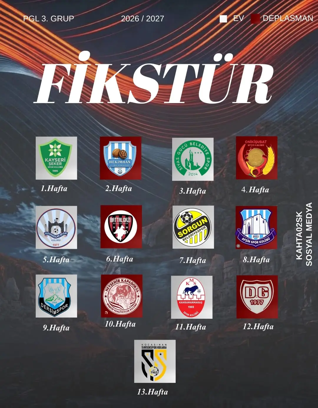Kahta02 Spor Kulübü Profesyonelliğe Geçiş Ligi 2026 / 2027 Fikstürünü Paylaştı