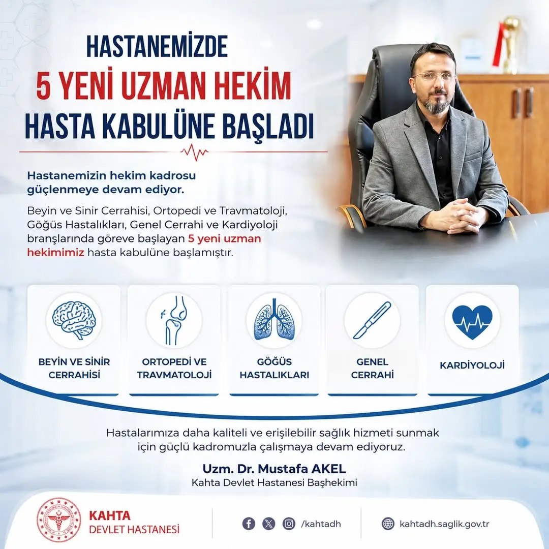 Kahta Devlet Hastanesi'nde 5 Yeni Uzman Hekim Göreve Başladı