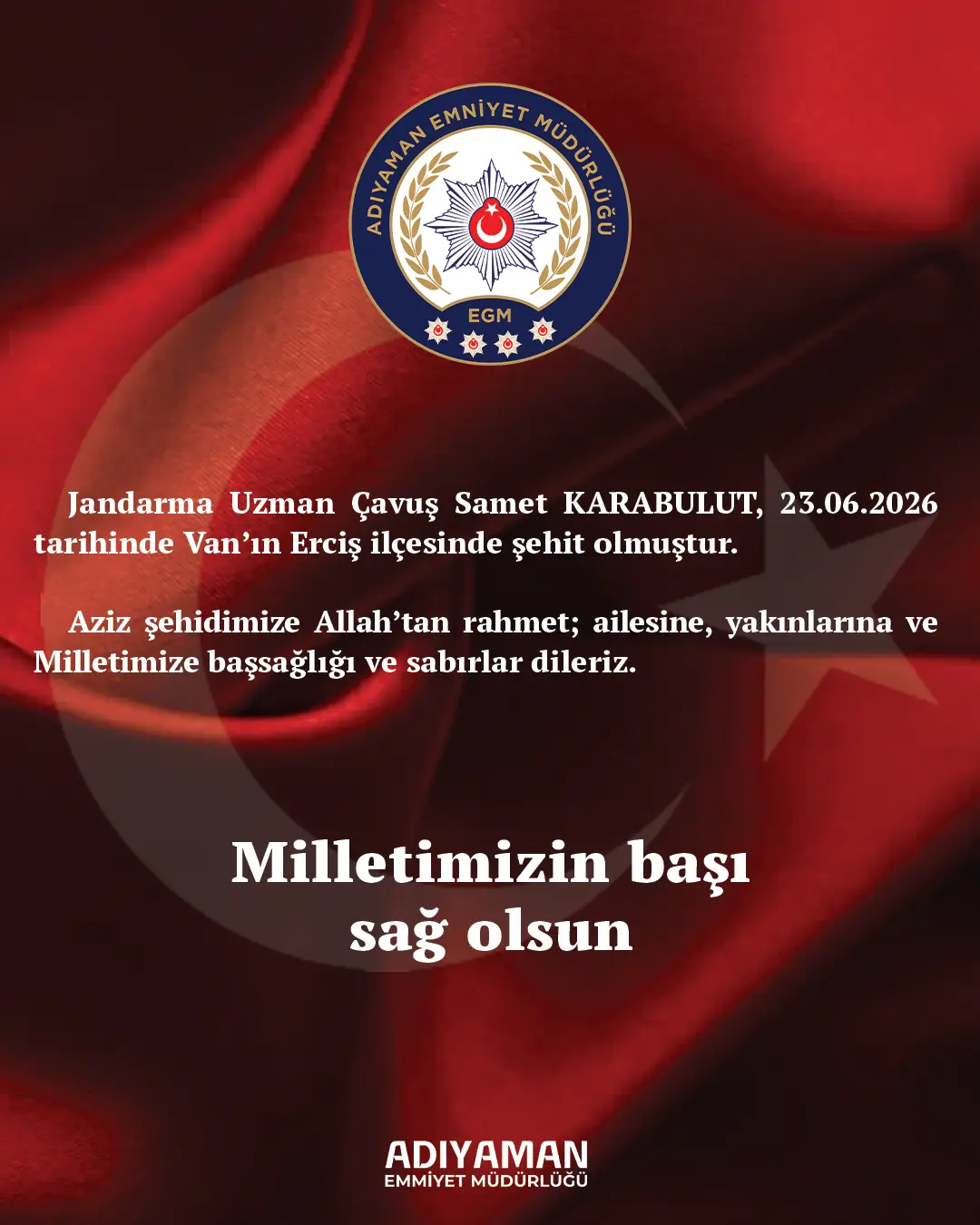 Türkiye Cumhuriyeti Vatandaşlarına Başsağlığı Dileriz