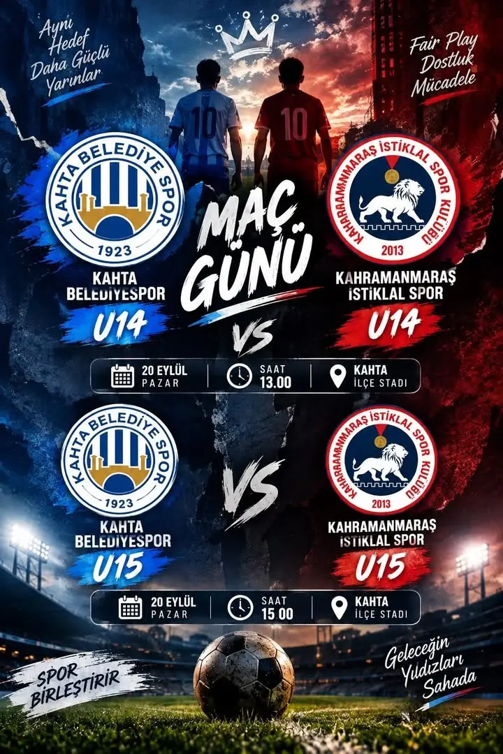 Bütün Kahtalı Futbol severleri Kahta İlçe stadına çocuklarımızı izlemeye davet ediyoruz