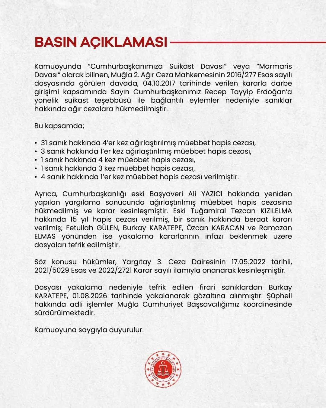Muğla 2. Ağır Ceza Mahkemesi'nden Darbe Girişimi Davası Kararı