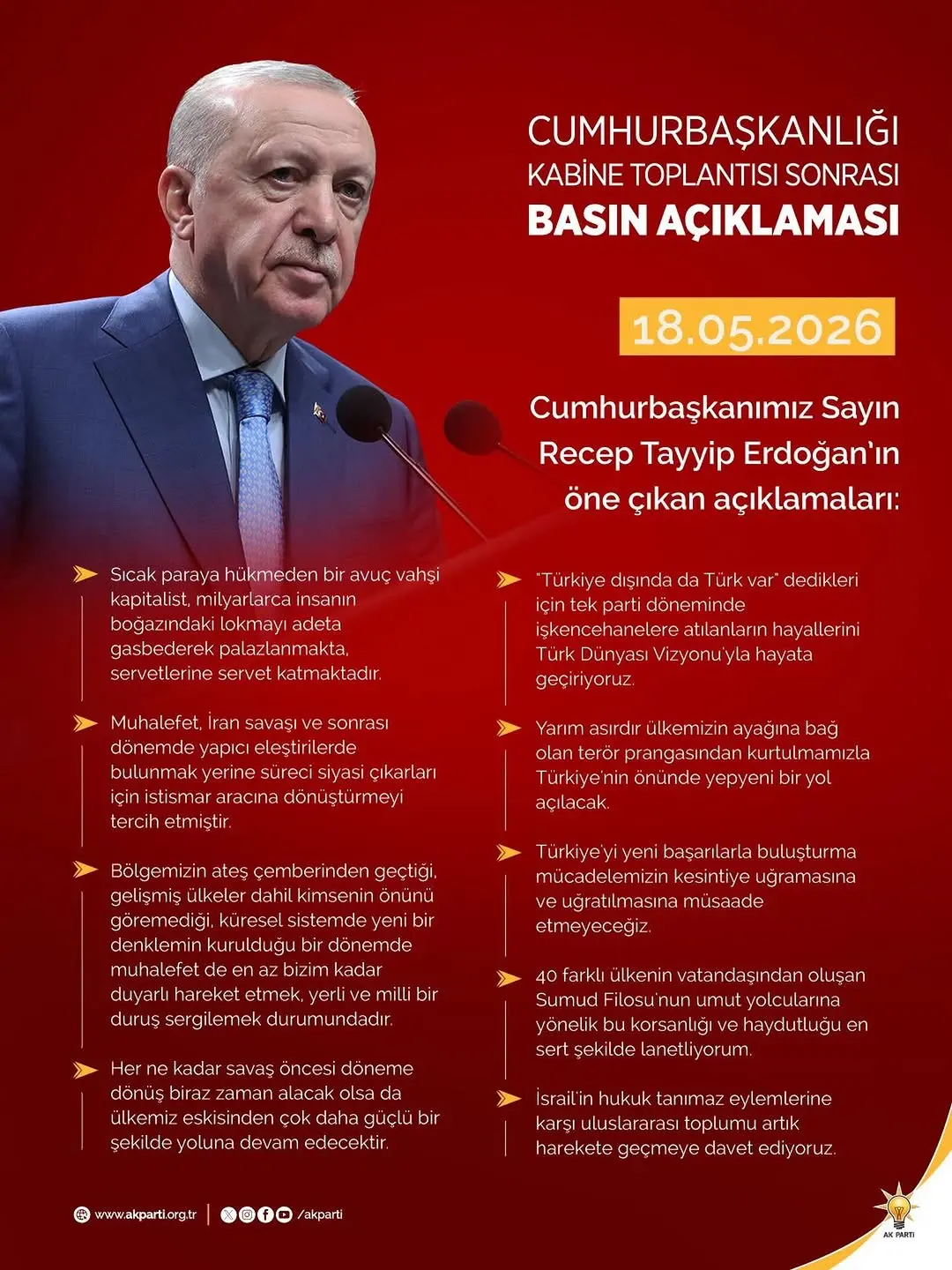 Cumhurbaşkanı Erdoğan'ın Kabine Toplantısı Sonrası Açıklamaları