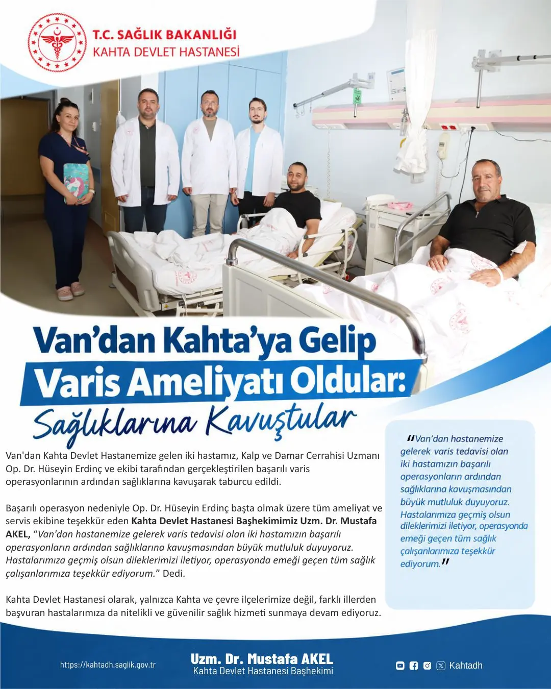 Van’dan Kahta’ya Varis Tedavisi İçin Başarılı Operasyonlar