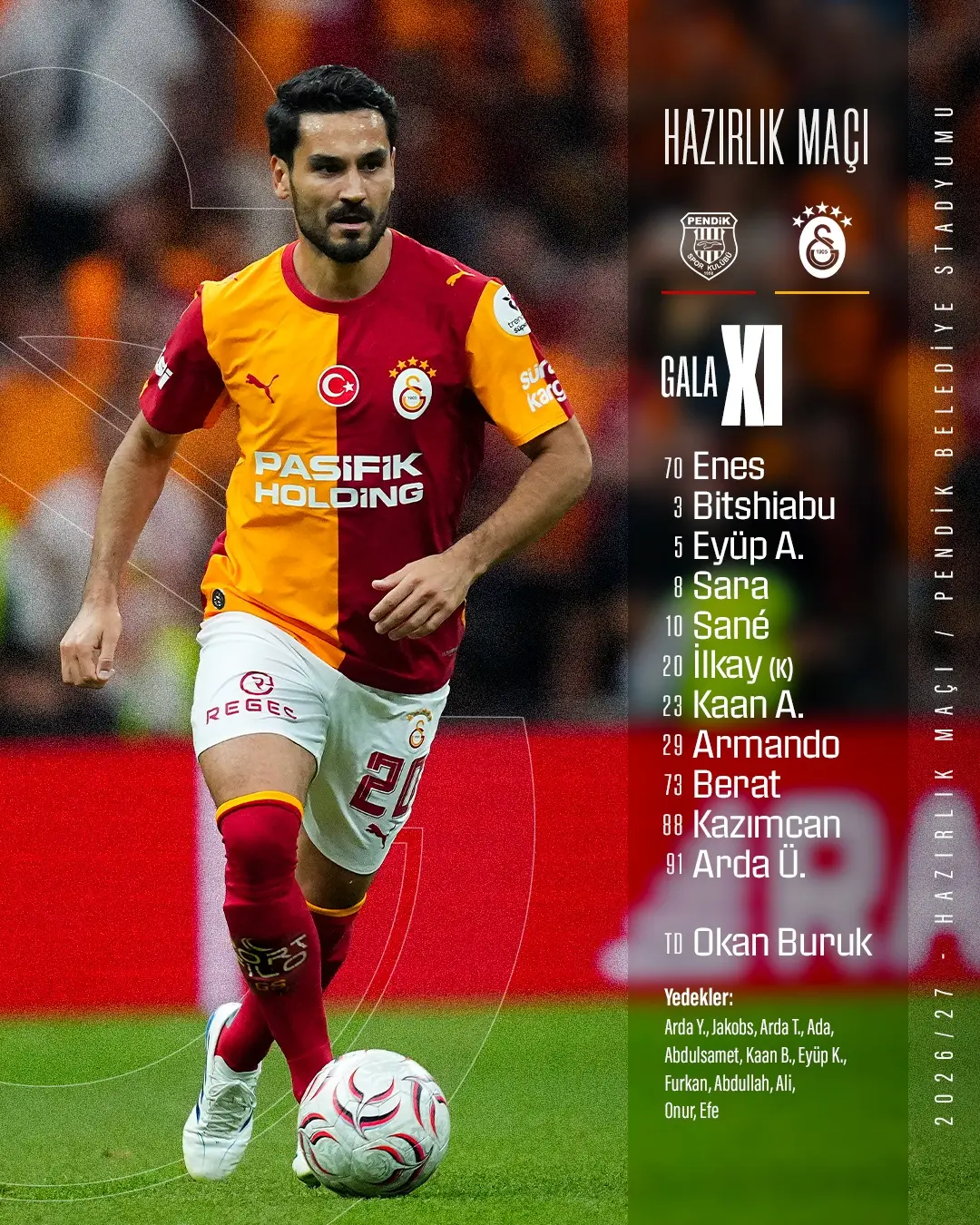 Galatasaray'ın O. Y. Pendikspor Maçı Kadrosu Açıklandı