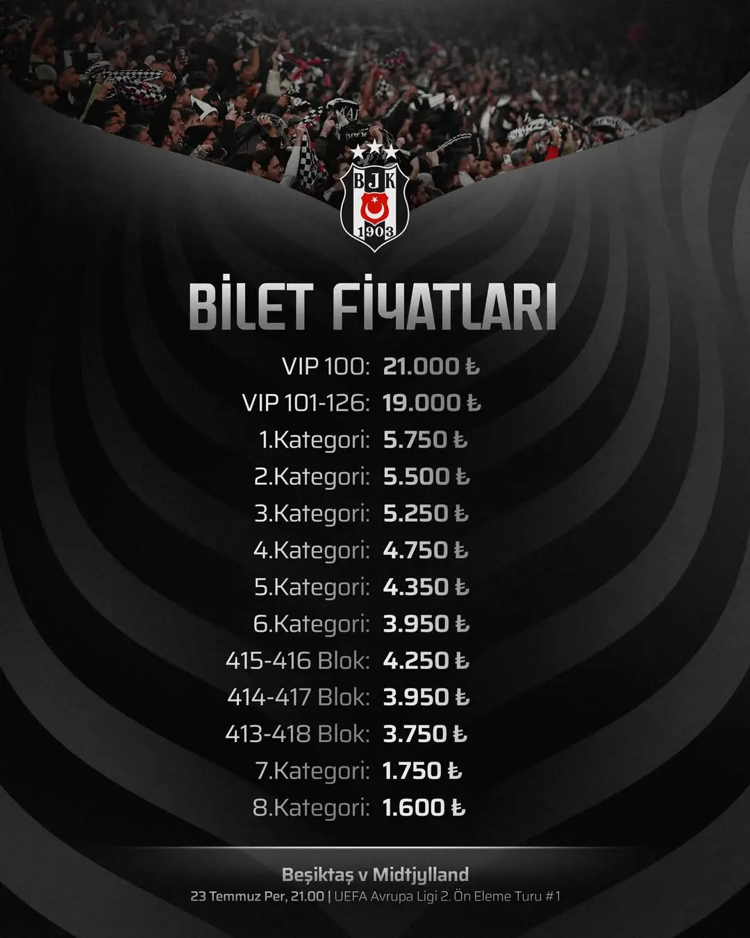 Beşiktaş Midtjylland Maçı Biletleri Satışa Çıkıyor!