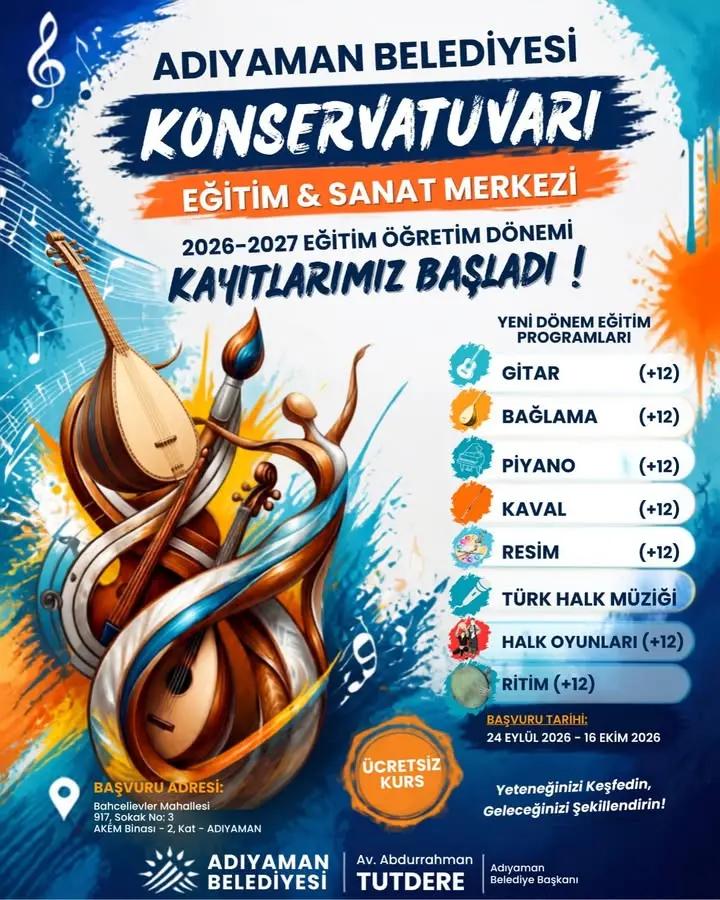Adıyaman Belediyesi Konservatuvarı 2026–2027 Dönemi Kayıt Başvuruları Başladı!