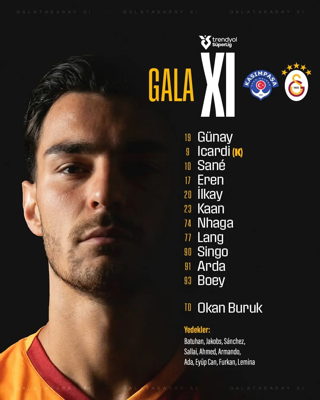 Galatasaray'ın Kasımpaşa Maçı İlk 11'i ve Yedekleri Açıklandı